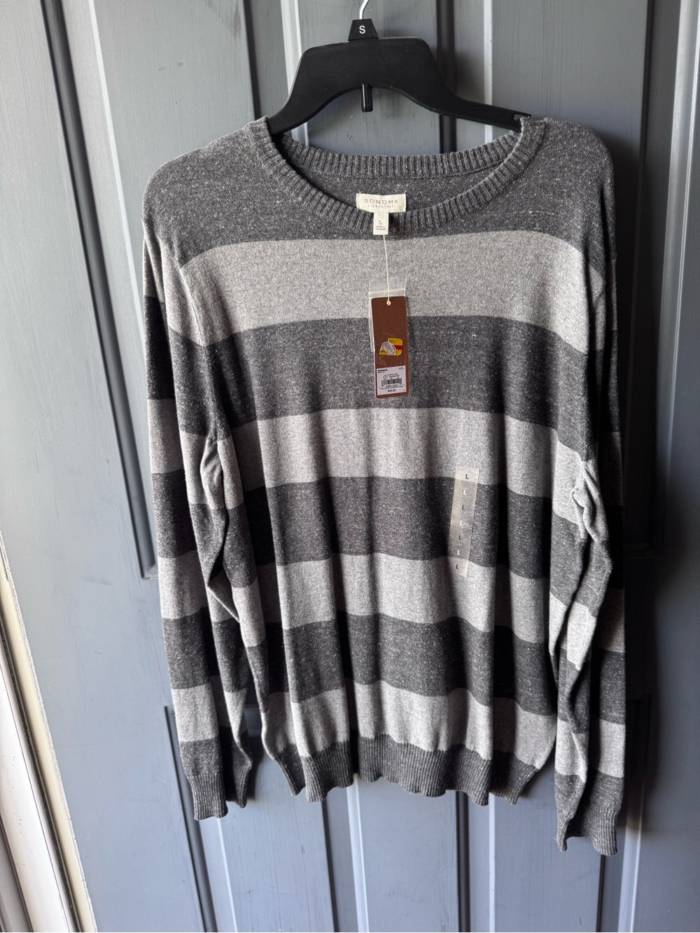 Sonoma Striped Crewneck Sweater in Dark and Light Gray
